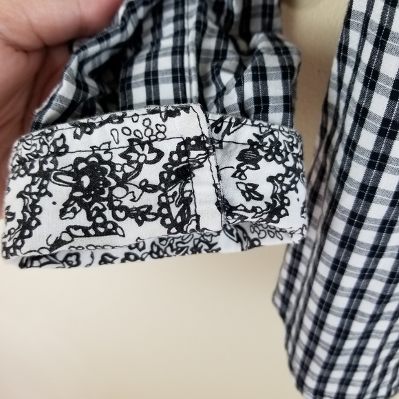 bebe Plaid Black and White Collar Button Blouse S - Picture 4 of 7